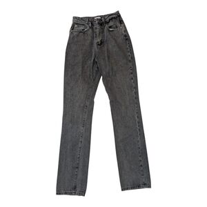 WEWOREWHAT Dark Black Wash Straight Leg High Rise Denim Pants Women 26